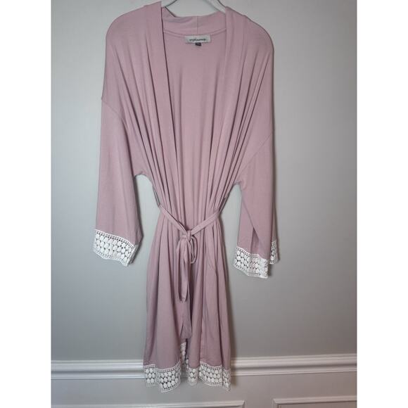 Angel Maternity Women’s Size M/L Bamboo Robe Pink Crochet Trim Hospital Robe NEW - Picture 2 of 10